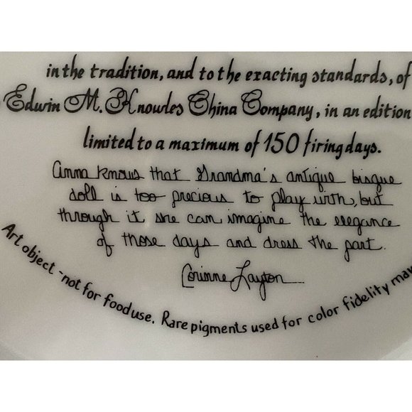 Edwin M. Knowles "Anna" Holding a Doll 1989 Collectible Plate by Corinne Layton - Picture 8 of 10
